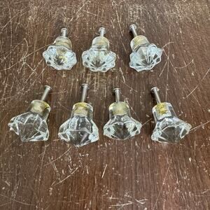Set of 7 Clear‎ Glass Flower Star Shape Drawer Pulls